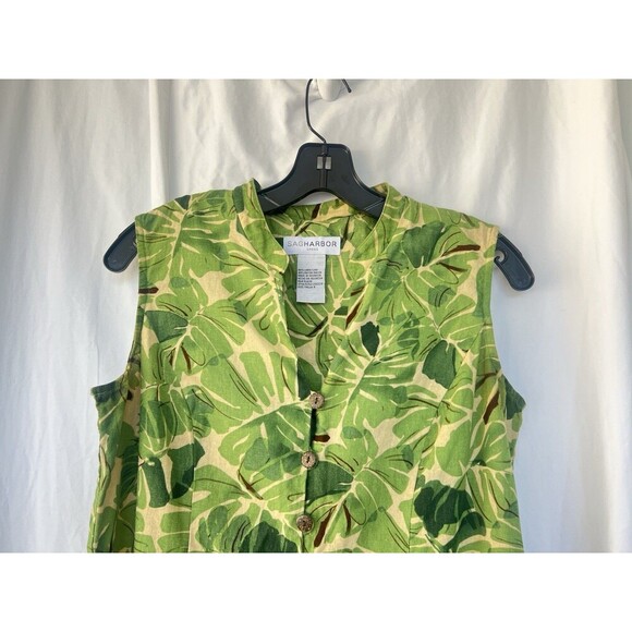 SAG HARBOR Long Tropical Floral Dress Green Linen Blend Multicolor Size Medium - Picture 2 of 5